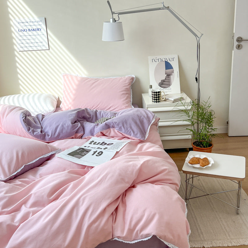 Solid Color Four Piece Lace Edge Duvet Cover EX-STOCK Canada