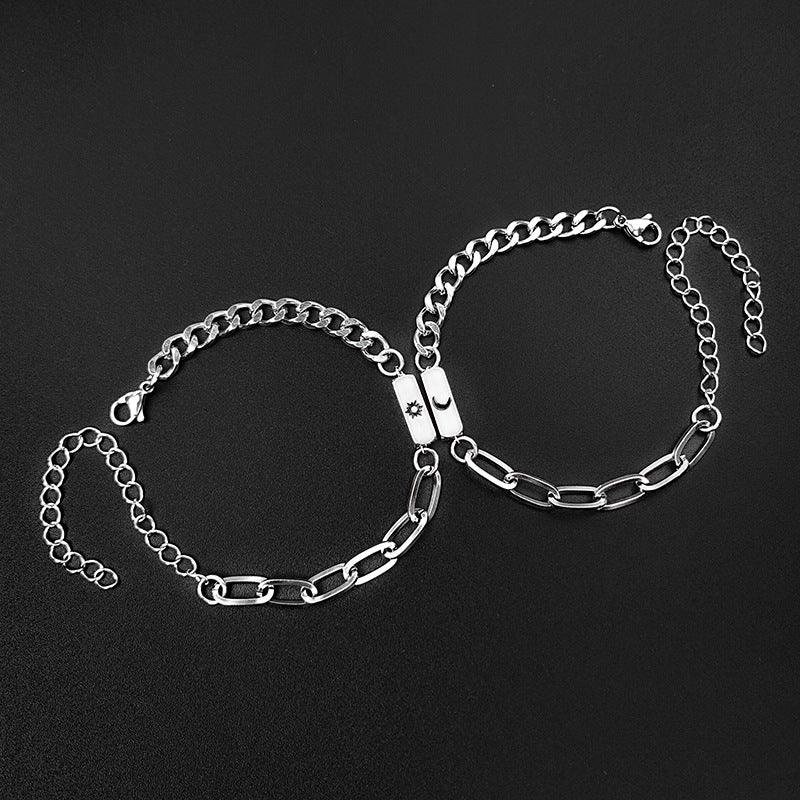 Einfaches Edelstahl-Armband für Paare mit Sonne, Mond und Liebe - EX-STOCK Canada