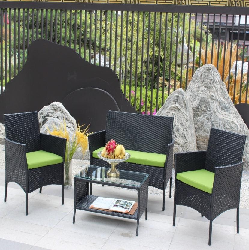 Set di Mobili da Giardino in Rattan 4 pezzi Divano in Vimini Esterno con Cuscini VerdiEX-STOCK Canada
