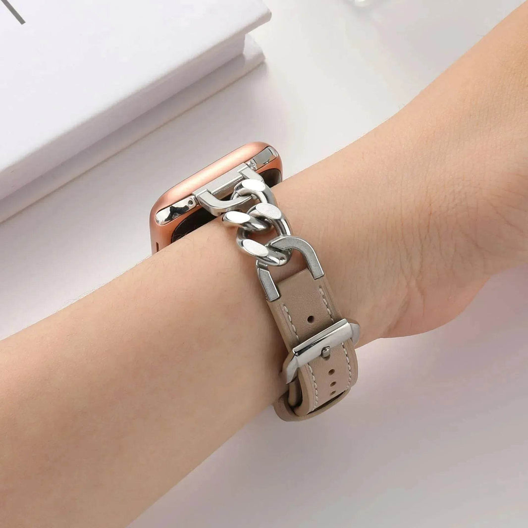 Women Leather and Stainless Steel Watch Strap for Apple iwatch - EX-STOCK Canada