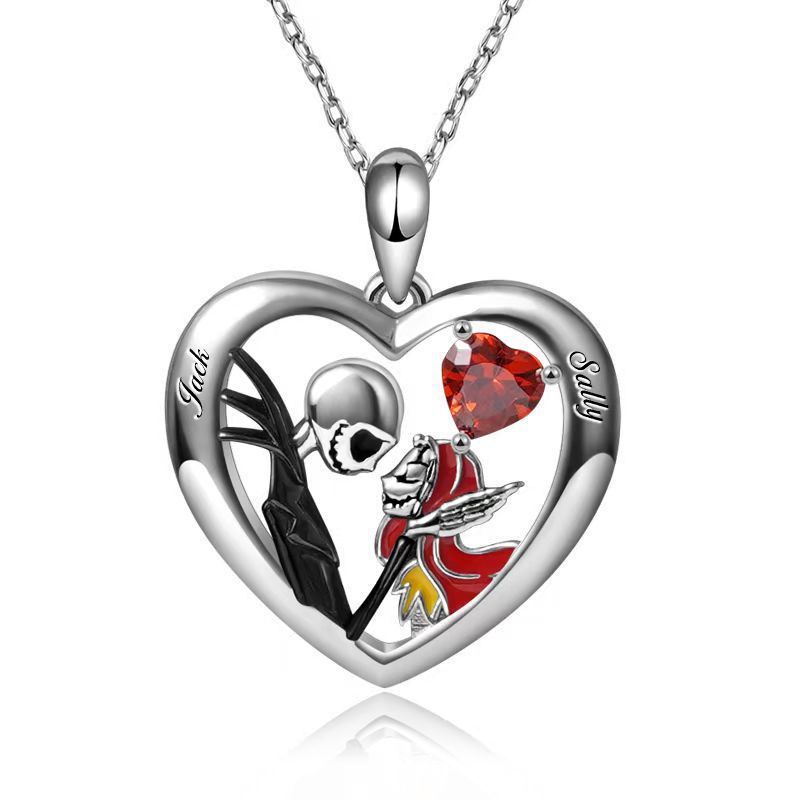 Halloween Heart-shaped Skull Necklace With Rhinestones Couple Love Clavicle Necklace Men And Women Jewelry Accessories EX-STOCK