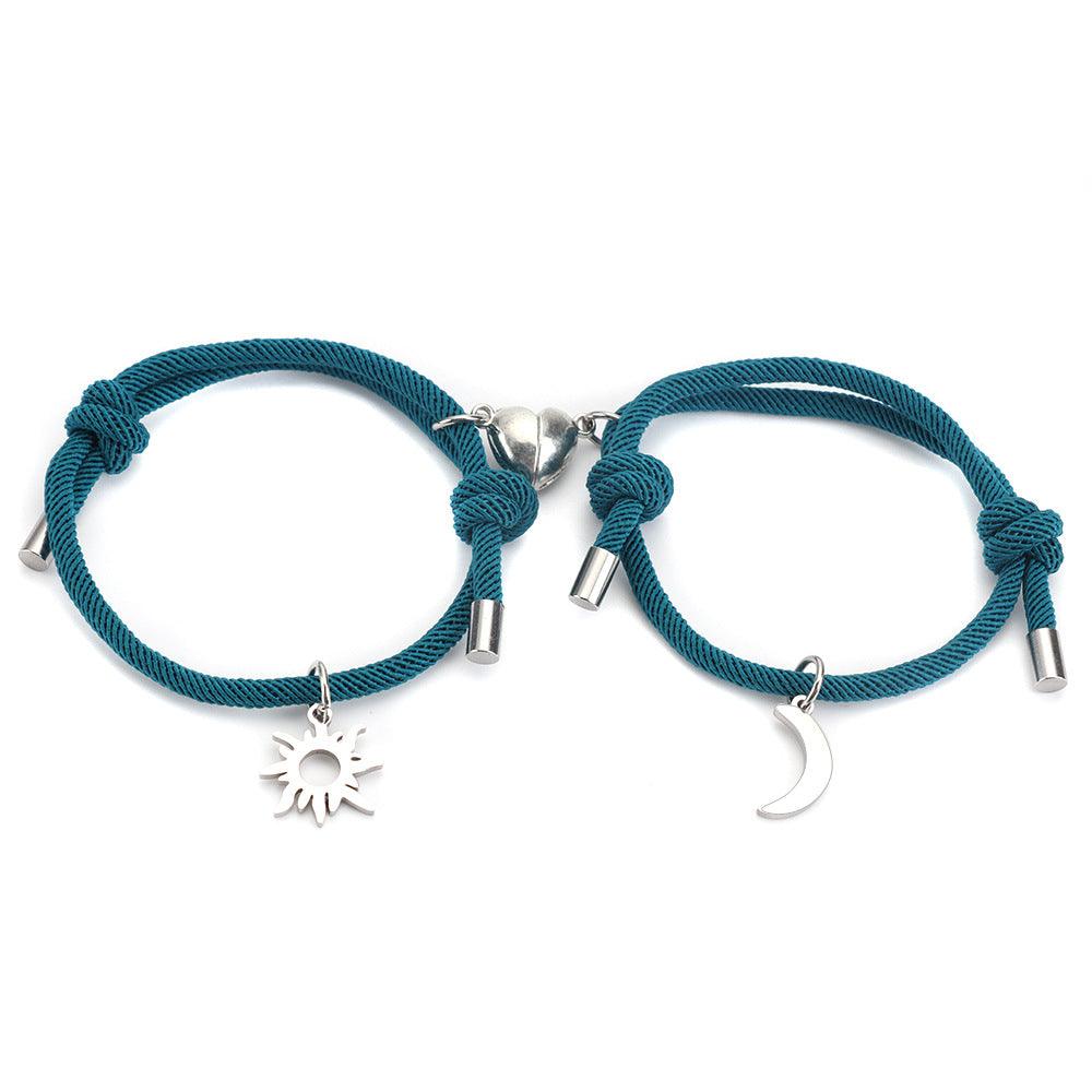 Stainless Steel Titanium Sun And Moon Pendant Couple Bracelet - EX-STOCK Canada