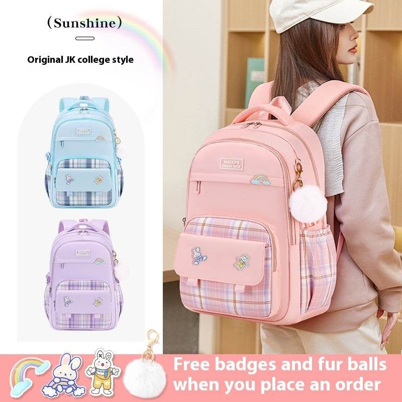 Primary School Student Schoolbag Girls' Plaid Backpack - EX-STOCK Canada