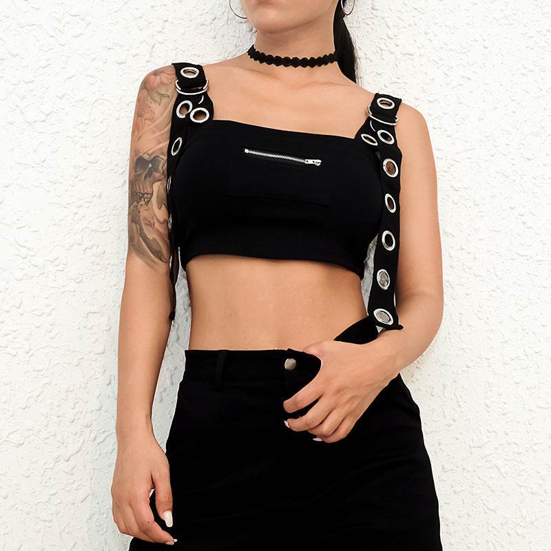 Summer Spring Black Tank Top Women Sleeveless Cropped Tops Hollow Bustier Top Streetwear - EX-STOCK Canada