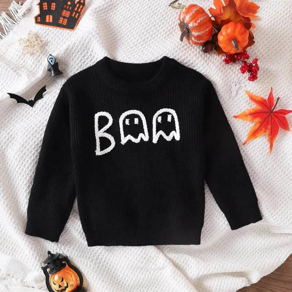 Unisex Cartoon Ghost Embroidered Long-sleeved Sweater Pullover for Boys and girls - EX-STOCK Canada