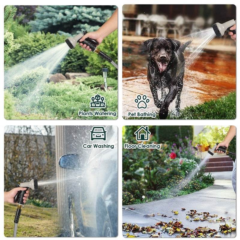 Metal Garden Hose, 100ft Stainless Steel Flexible Water Hose With 10 Adjustable Patterns Spray Nozzle, Heavy Duty Water Pipe , Kink Free , 2 Nozzles - EX-STOCK Canada