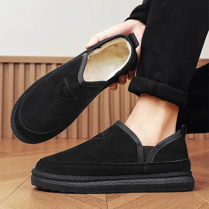 V-cut Fleece Snow Boots Winter Warm Round-toed Suede Ankle Boot Fashion Simple Non-slip Flat Cotton Shoes For Men - EX-STOCK Canada