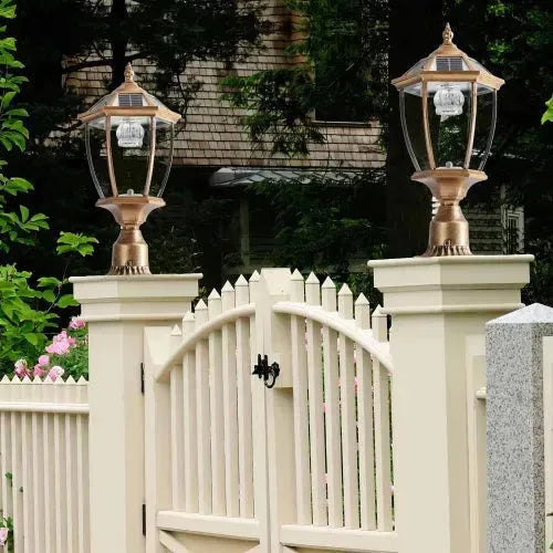 Vintage Gold Solar Pillar Headlight With Dimmable LED-2 Pack Landscape Pathway Light - EX-STOCK CANADA