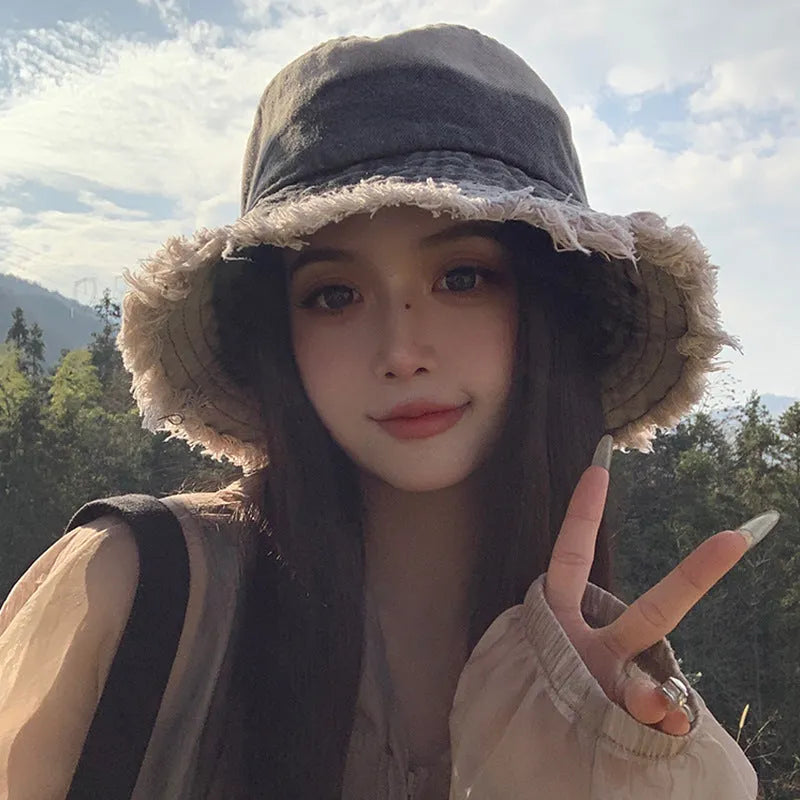 Chapeau de seau en denim d'été pour les femmes en détresse en difficulté le visage à l'épreuve du soleil, petit chapeau