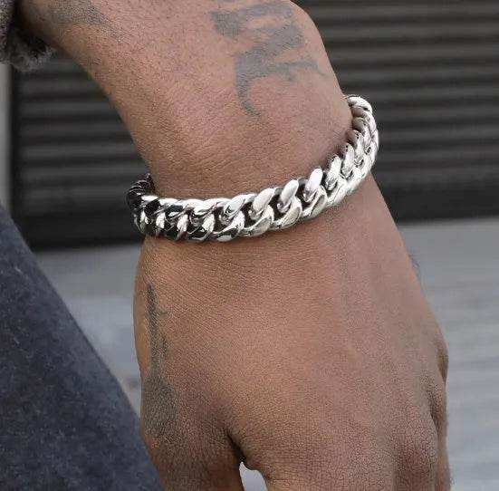 Men's Cuban Link Chain Titanium Steel Silver Bracelet - EX-STOCK Canada