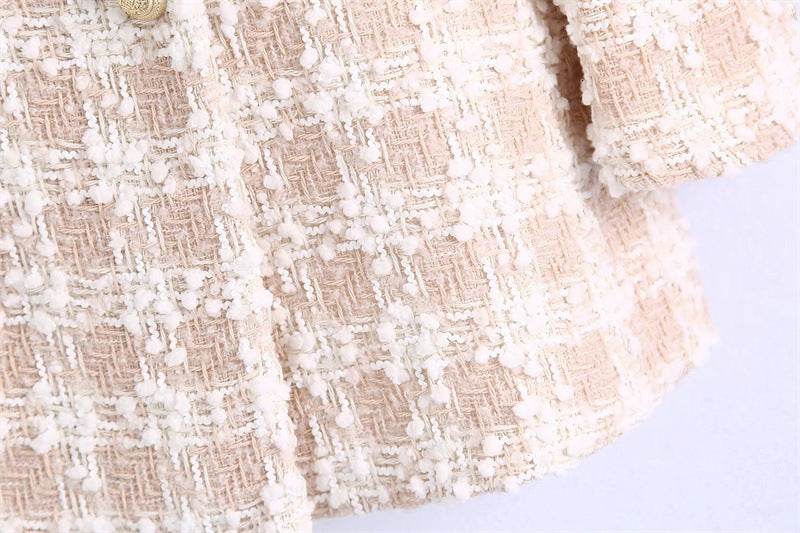 Elegant Luxury Lapel Long Sleeved Double Breasted Check tweed Blazer Women - EX-STOCK Canada