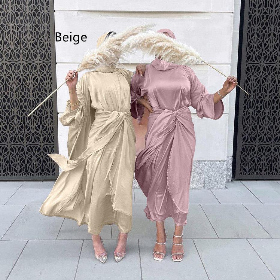 Vestido de satén traje de tres piezas femenino