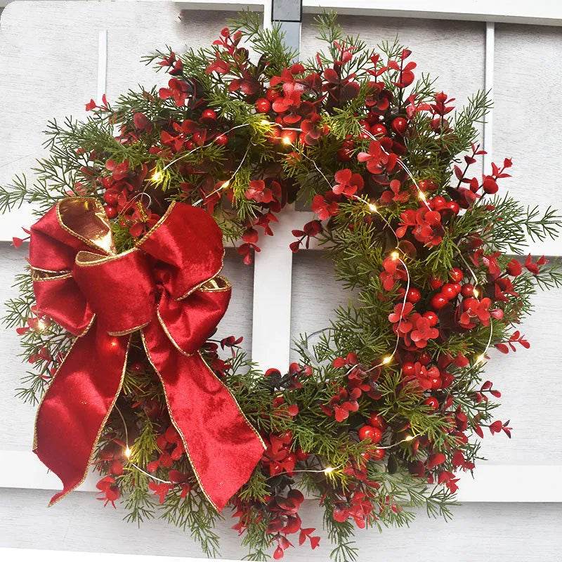 Artifical Cherry Pattern Wreaths Christmas Wreath Red Door Wreath Wall Hanging Garland Ornaments Rattan Circle Wall Decoration - EX-STOCK Canada