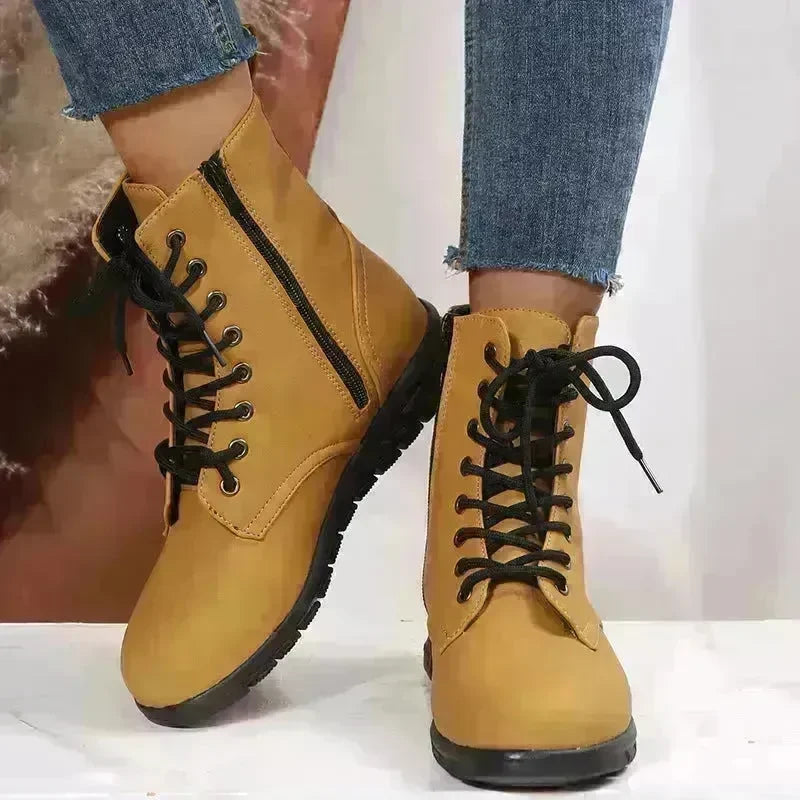 Round Toe Martin Shoes Mid-calf Length Large Size Leather Boots - EX-STOCK CANADA