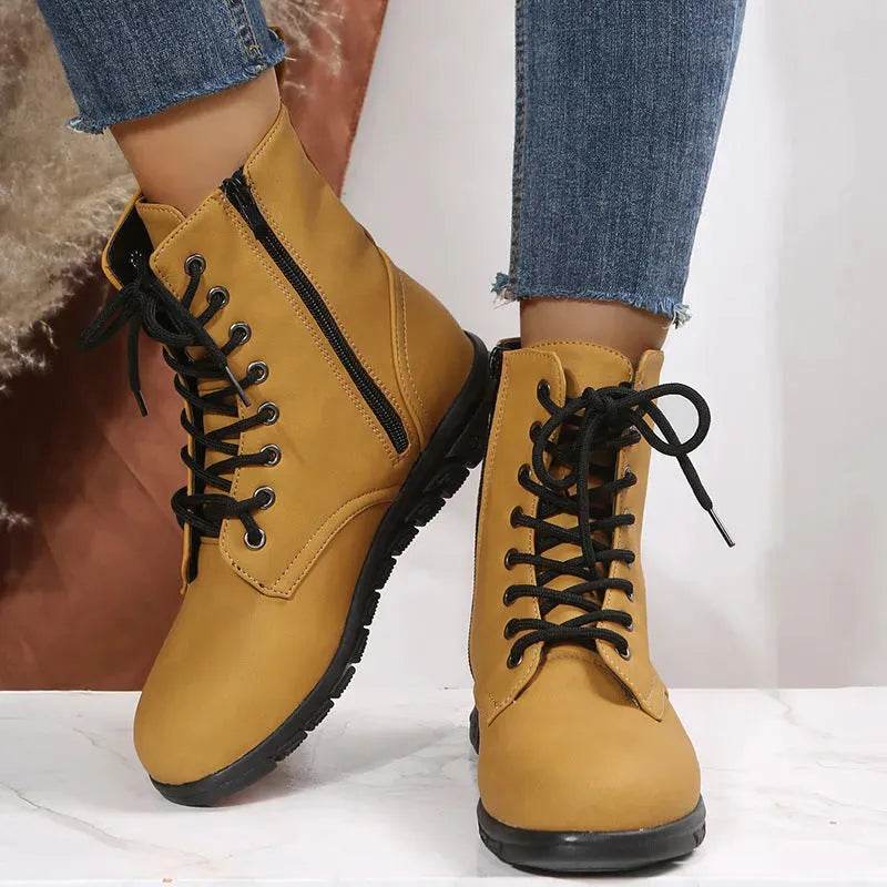 Round Toe Martin Shoes Mid-calf Length Large Size Leather Boots - EX-STOCK Canada