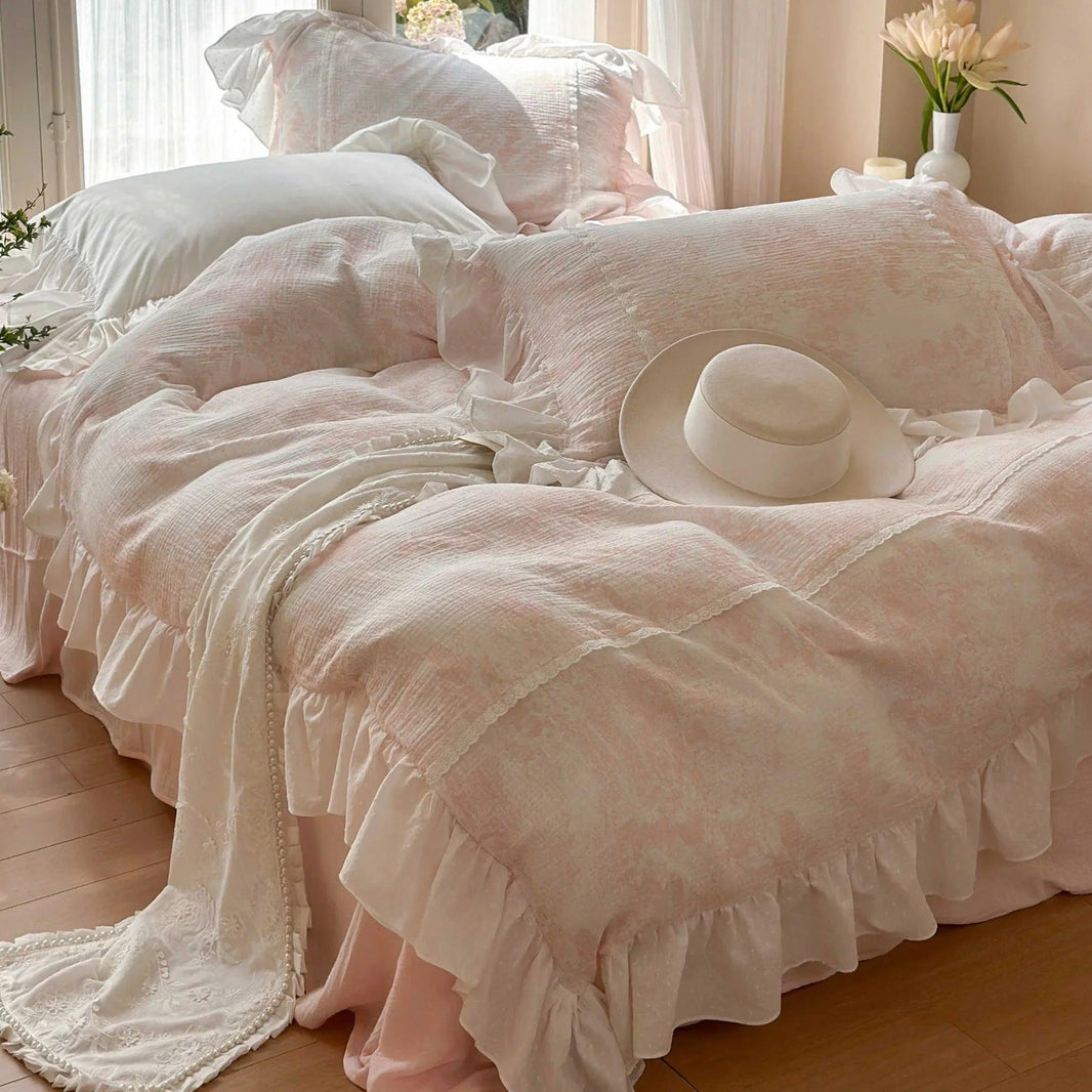 Gentle Crinkled Gauze Cotton Four-piece Duvet Set Bedding EX-STOCK Canada
