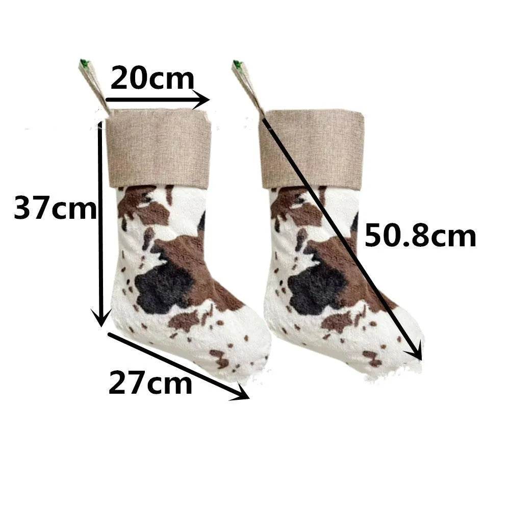 20-inch Plush Christmas Stockings Cows Pattern Gift Bag - EX-STOCK Canada