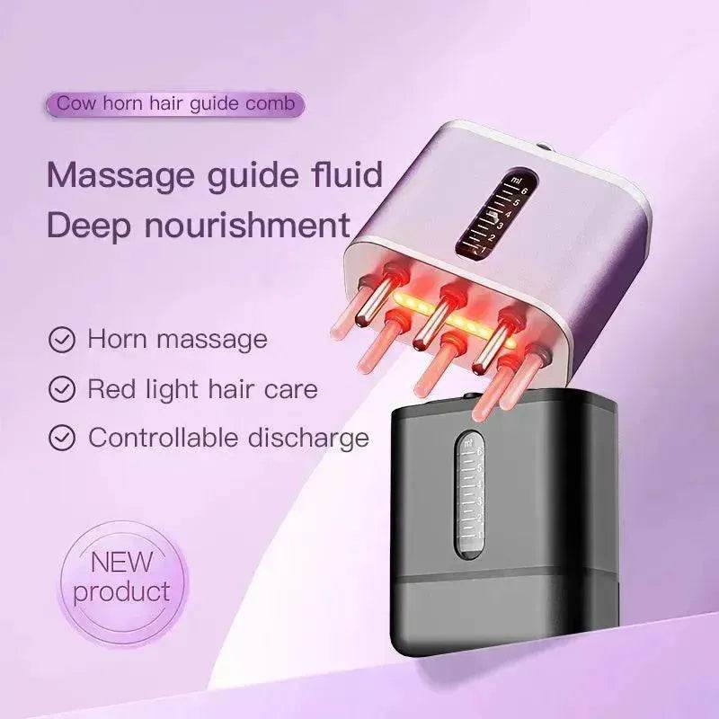 Electric Scalp Massager Cow Horn Massage Comb Red Light Oil Applicator Promote Hair Growth Portable Hair Guid Comb - EX-STOCK Canada