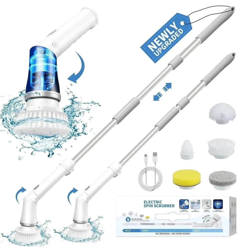 Electric Spin Scrubber, Bathroom Cleaning Brush, With 5 Replacement Heads, Brush With Long Handle For Kitchen, Bathtub, Floor, Toilet, - EX-STOCK Canada