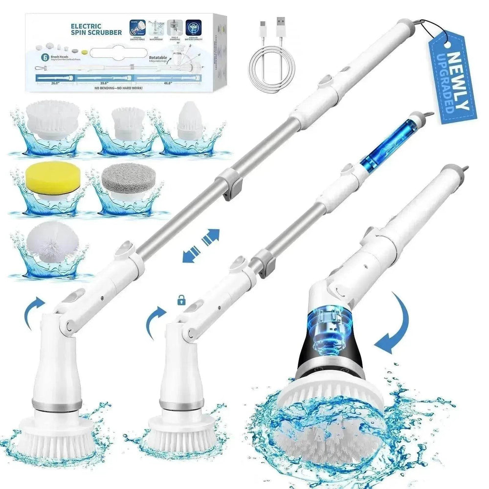 Electric Spin Scrubber, Bathroom Cleaning Brush, With 5 Replacement Heads, Brush With Long Handle For Kitchen, Bathtub, Floor, Toilet, - EX-STOCK Canada
