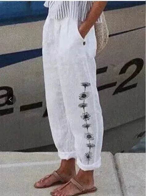 Elegant Cotton And Linen Floral Print Casual Jumpsuit - EX-STOCK Canada