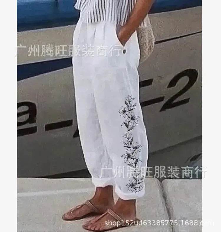 Elegant Cotton And Linen Floral Print Casual Jumpsuit - EX-STOCK Canada