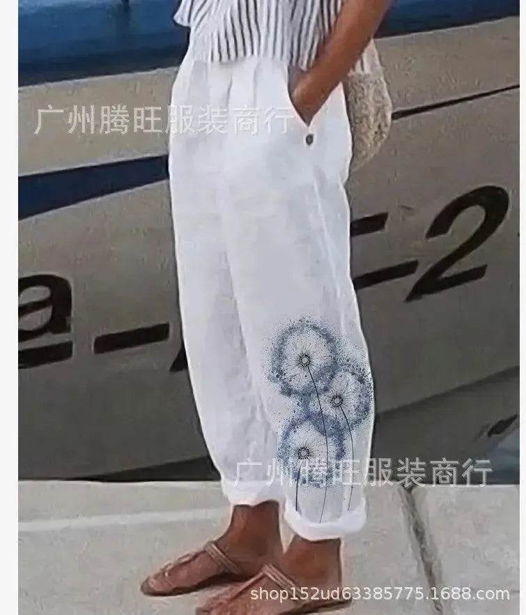 Elegant Cotton And Linen Floral Print Casual Jumpsuit - EX-STOCK Canada