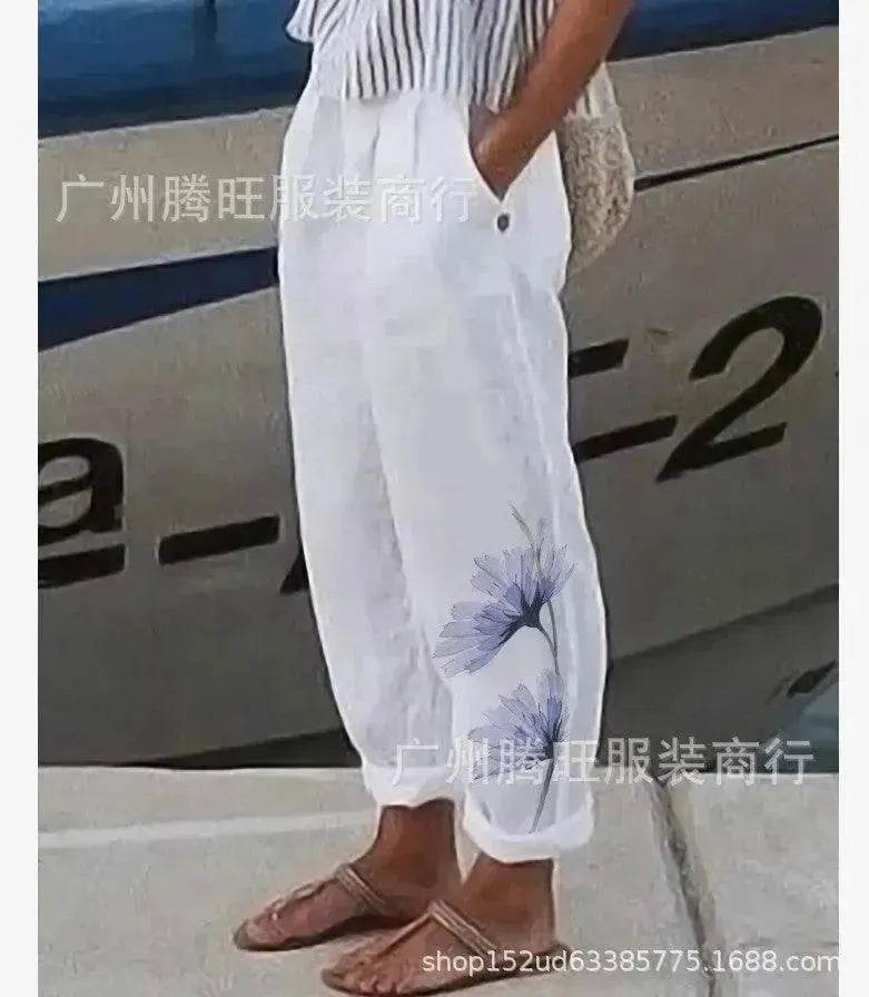 Elegant Cotton And Linen Floral Print Casual Jumpsuit - EX-STOCK Canada