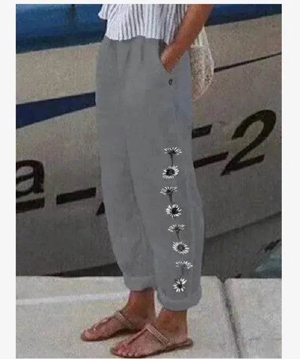 Elegant Cotton And Linen Floral Print Casual Jumpsuit - EX-STOCK Canada