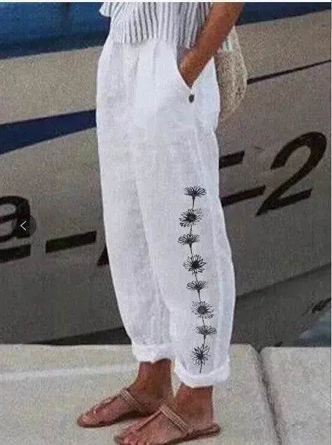 Elegant Cotton And Linen Floral Print Casual Jumpsuit - EX-STOCK Canada