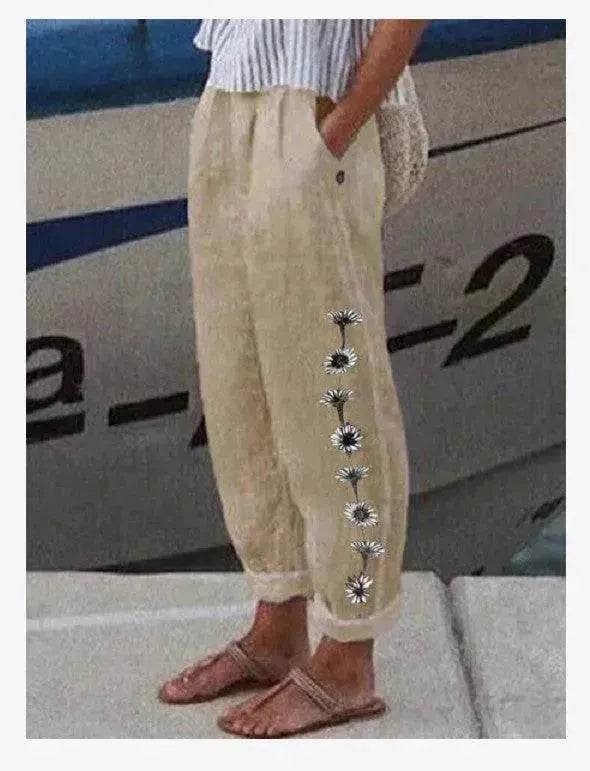 Elegant Cotton And Linen Floral Print Casual Jumpsuit - EX-STOCK Canada