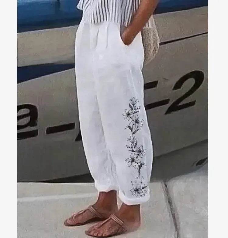 Elegant Cotton And Linen Floral Print Casual Jumpsuit - EX-STOCK Canada