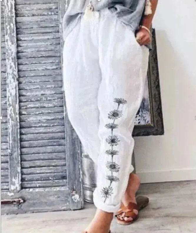 Elegant Cotton And Linen Floral Print Casual Jumpsuit - EX-STOCK Canada