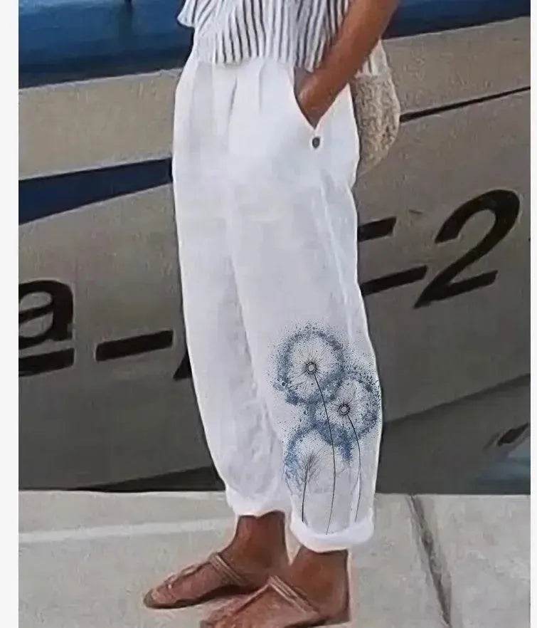 Elegant Cotton And Linen Floral Print Casual Jumpsuit - EX-STOCK Canada