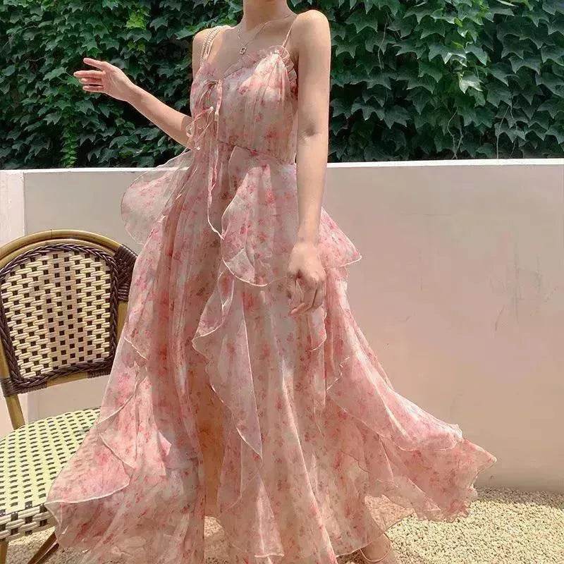Elegant Floral Flare Sleeveless Long Maxi Dress Casual Outdoor Summer Dress for Women - EX-STOCK Canada