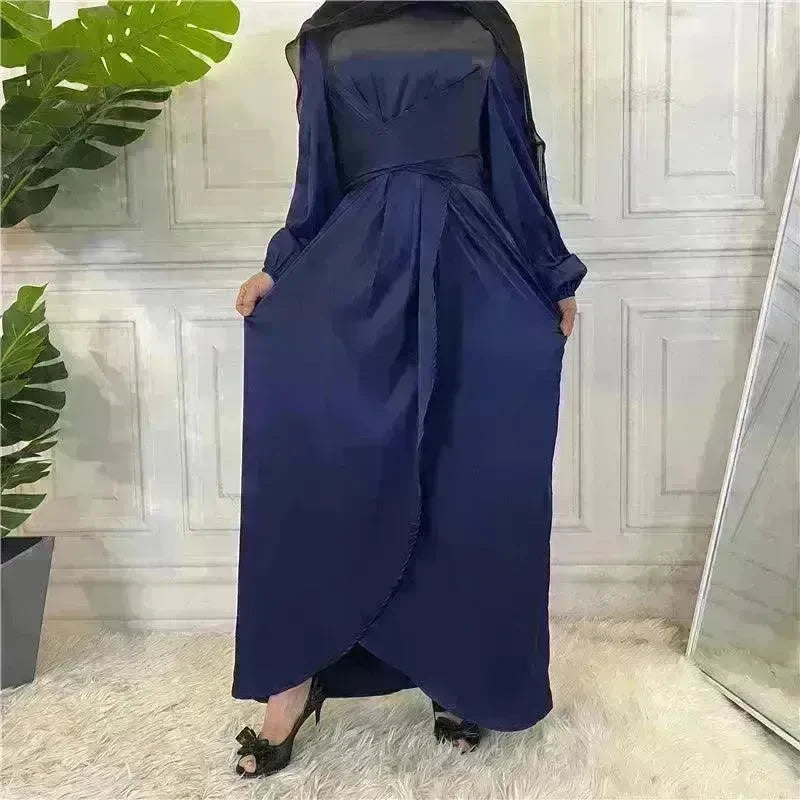 Elegant Solid Color Abaya Dress Robe for Arab Dubai Turkey Middle East Women. - EX-STOCK CANADA