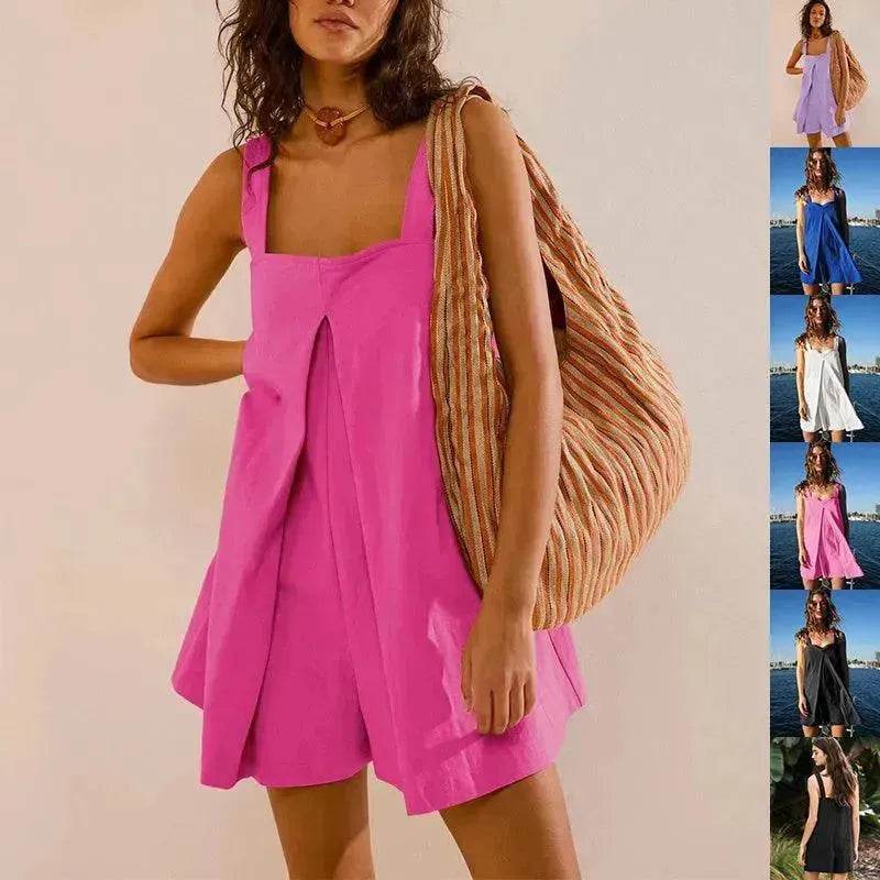 Elegant Solid Color Wide Leg Short Sleeveless Women Jumpsuit Fashionable Short Skirt Casual Jumpsuit for Women - EX-STOCK Canada