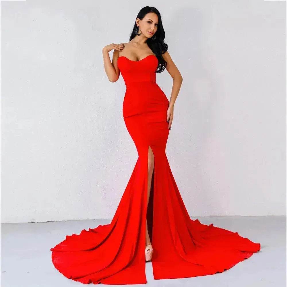 Elegant Strapless Bodycon Dress Bridesmaid Dress Evening Dinner Party Split Long Dress for Women - EX-STOCK Canada