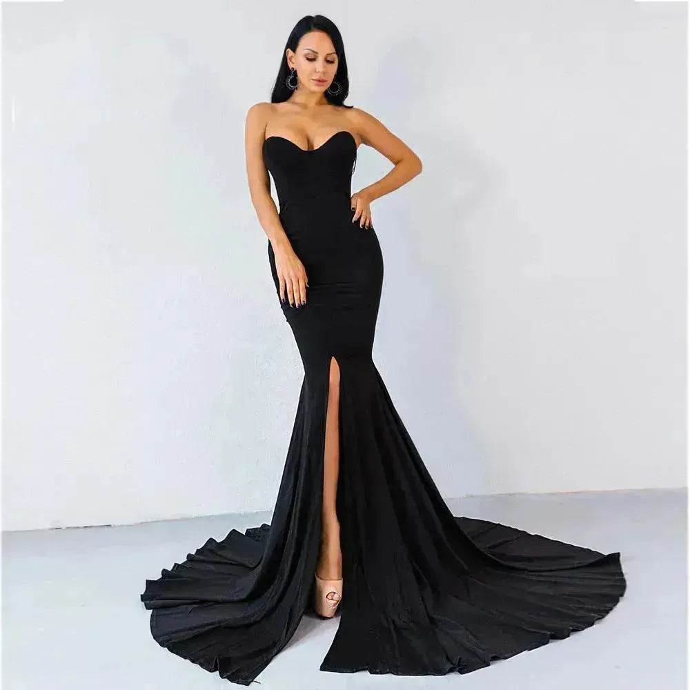 Elegant Strapless Bodycon Dress Bridesmaid Dress Evening Dinner Party Split Long Dress for Women - EX-STOCK Canada
