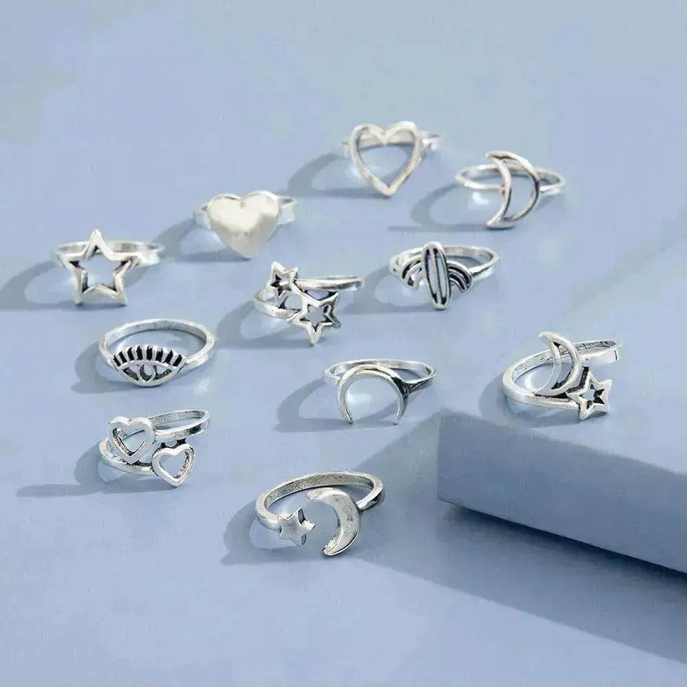 Eleven Sets Of Personalized Retro Hollow Love Stars Moon Cactus Eyes Ring - EX-STOCK Canada