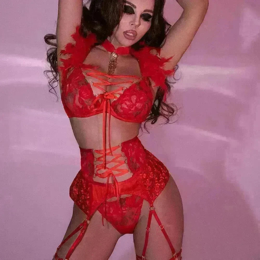 Embroidered Garter Strap Sexy Lingerie - EX-STOCK CANADA