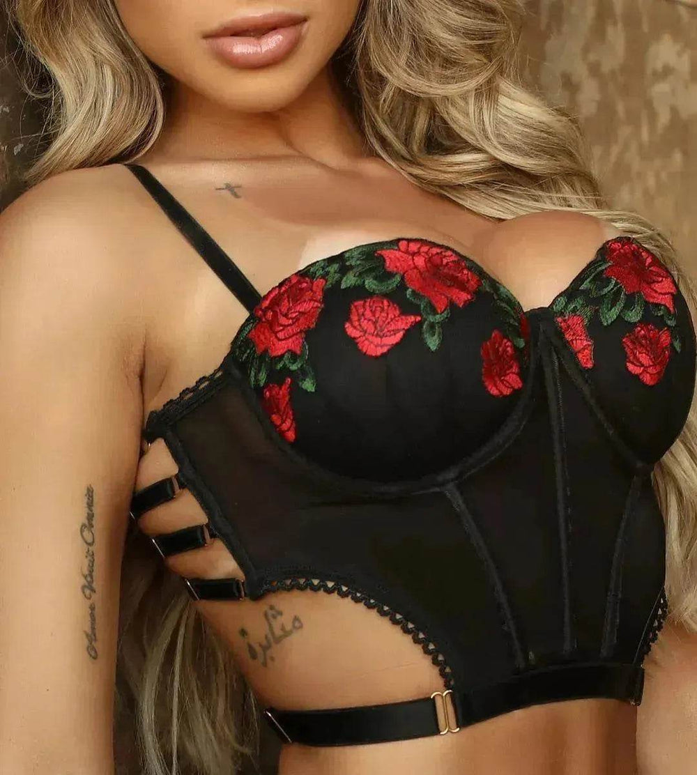 Embroidered rose lingerie suit - EX-STOCK Canada