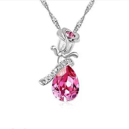 Enamored Rose Crystal Pendant Necklace Set - EX-STOCK Canada