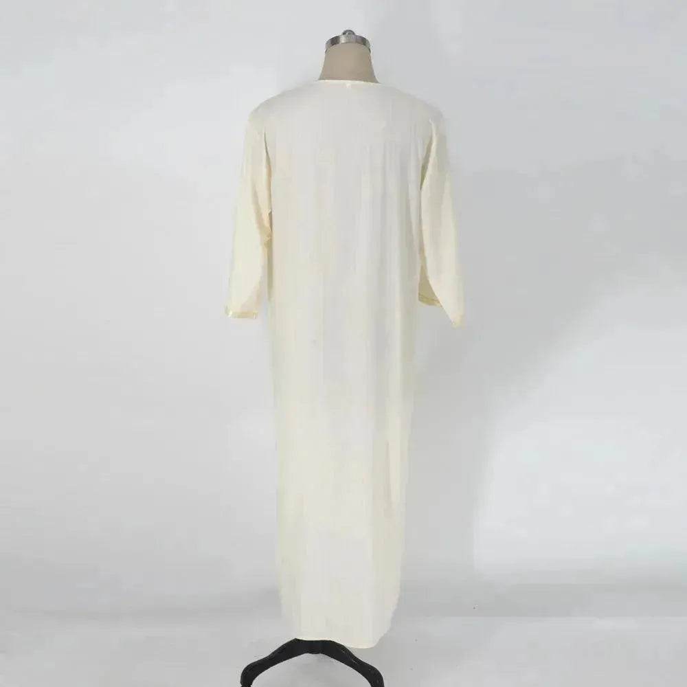 Fashionable and Elegant Ethnic Style Loose Casual Embroidery White Arab Robe Moroccan Men's Jalabiya - EX-STOCK Canada