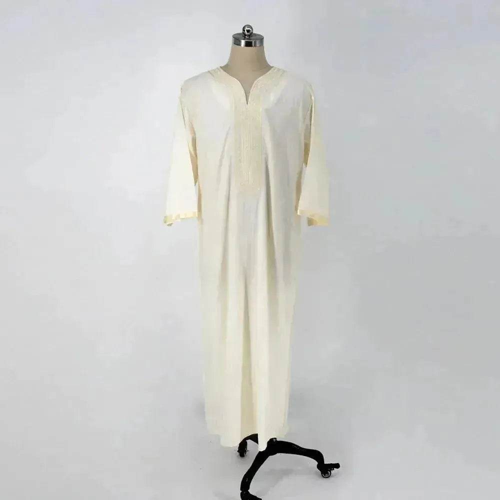 Fashionable and Elegant Ethnic Style Loose Casual Embroidery White Arab Robe Moroccan Men's Jalabiya - EX-STOCK Canada