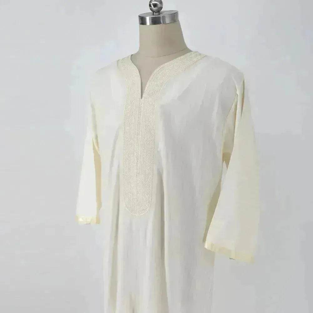 Fashionable and Elegant Ethnic Style Loose Casual Embroidery White Arab Robe Moroccan Men's Jalabiya - EX-STOCK Canada