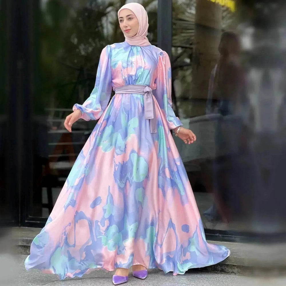 European And American Dubai Middle East Pure Beautiful Printed Dress, Ankle-length Printed Maxi Dress Fashionable Abaya Dress - EX-STOCK Canada