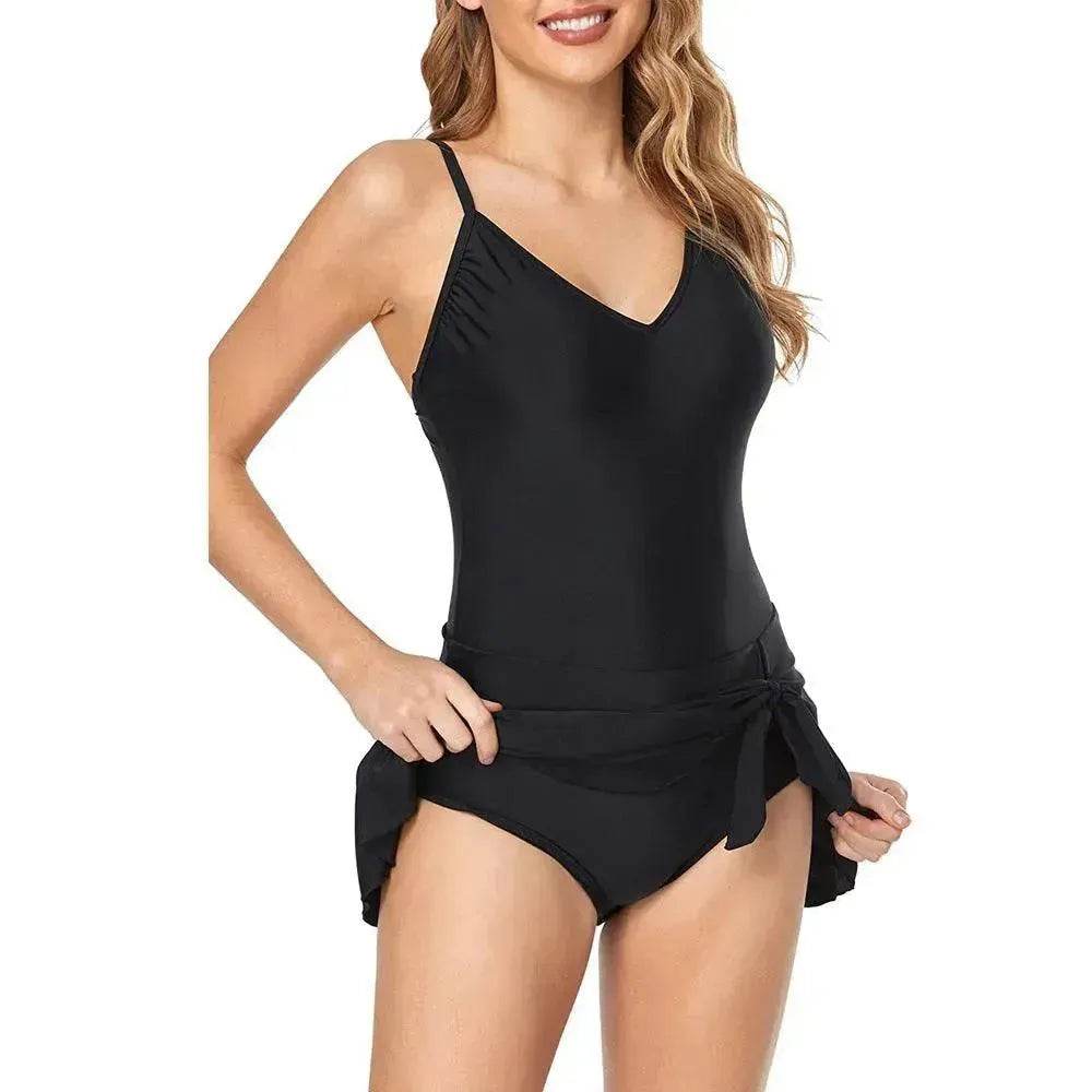 European And American Fashion Pure Color Slimming Flab Hiding Push Up Dress Women's Summer Swimsuit - EX-STOCK Canada