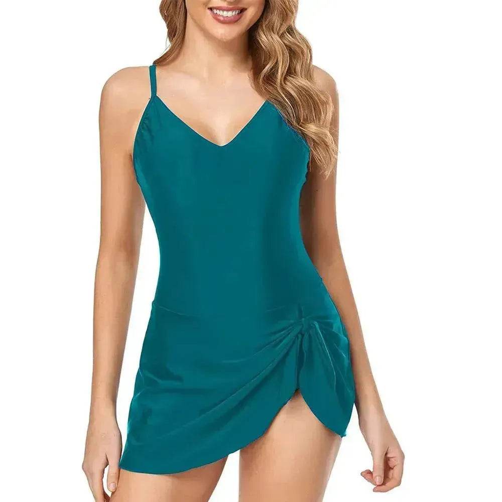 European And American Fashion Pure Color Slimming Flab Hiding Push Up Dress Women's Summer Swimsuit - EX-STOCK Canada