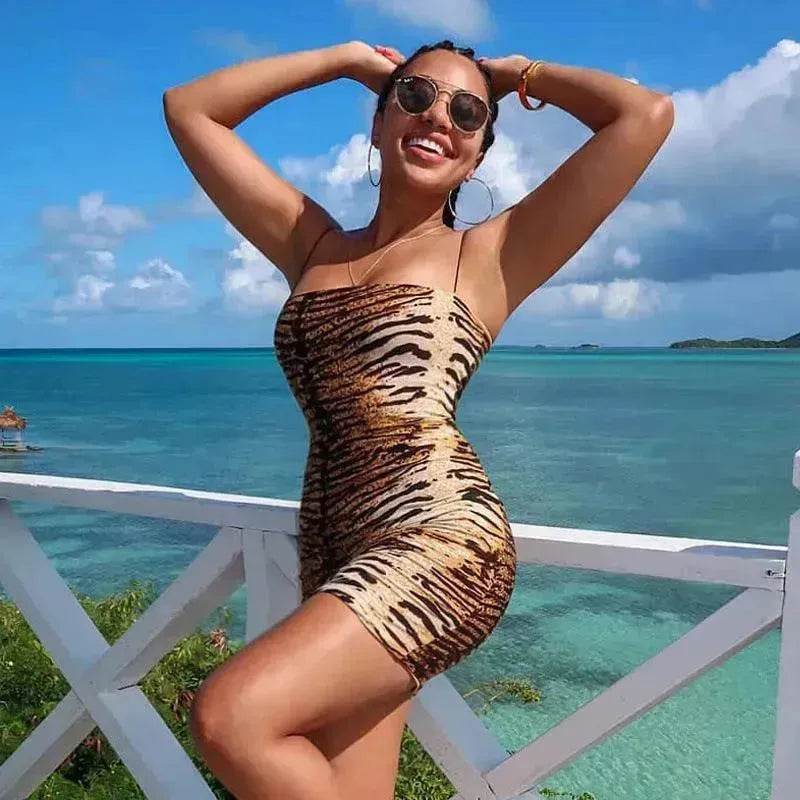 European And American Leopard Print Sleeveless Mini Dress - EX-STOCK Canada